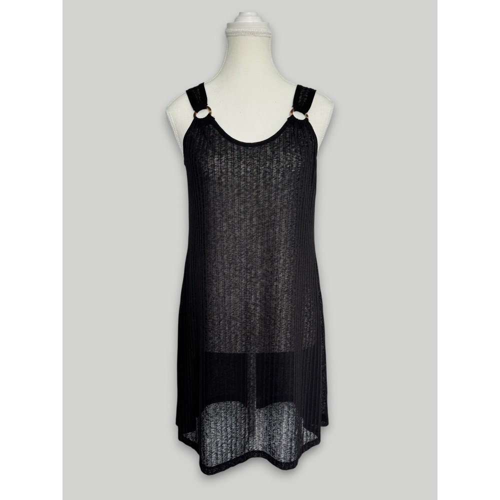 J Valdi Sheer Ribbed Knit Cover Up Dress Black S Resort Beachwear